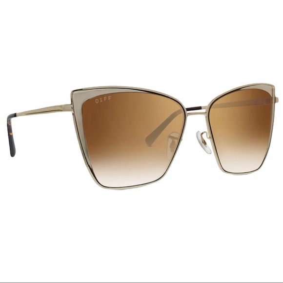 DIFF Grace Sunglasses Gold Frame Brown Gradient Lens Oversized Cateye - Picture 5 of 10